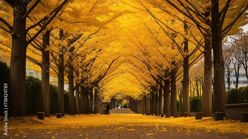 beautiful gingko tree tunnel