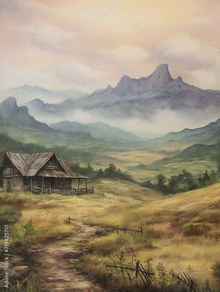 Rustic Appalachian Cabins: Mountain Backdrop Canvas Print