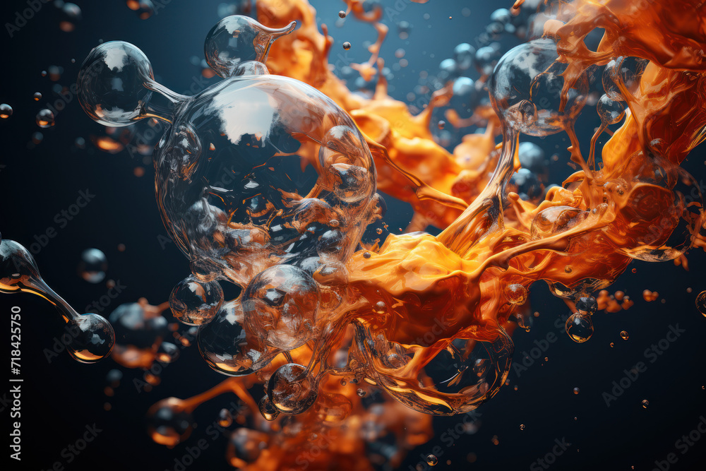 An abstract representation of fuel molecules merging and transforming ...