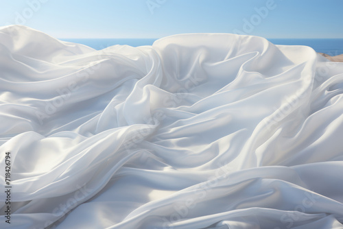 Immaculate white linens billow in the crisp breeze, a visual ode to the purity of a freshly laundered environment. Generative Ai.