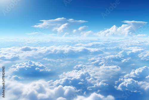 Fluffy  untouched clouds adorn a cerulean sky  symbolizing the sheer cleanliness and clarity found high above. Generative Ai.