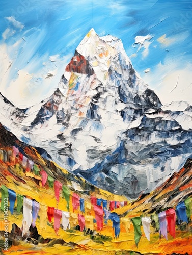 Tibetan Prayer Flags: Abstract Landscape of Artistic Mountain Flags