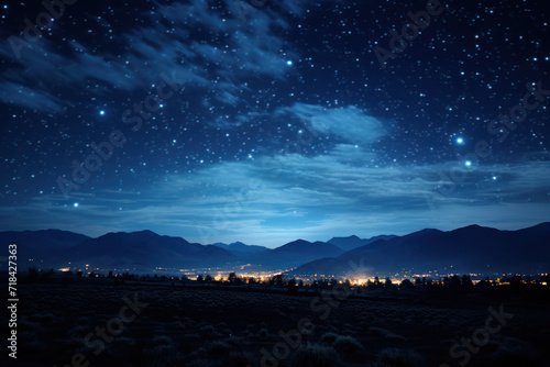 Fototapeta Naklejka Na Ścianę i Meble -  A clear, starry night sky untouched by light pollution, highlighting the celestial cleanliness of an unobstructed cosmic panorama. Generative Ai.