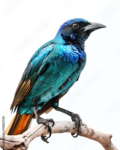 Blue Bird of Paradise Perched on wood branch AI Generative © Tebha Workspace