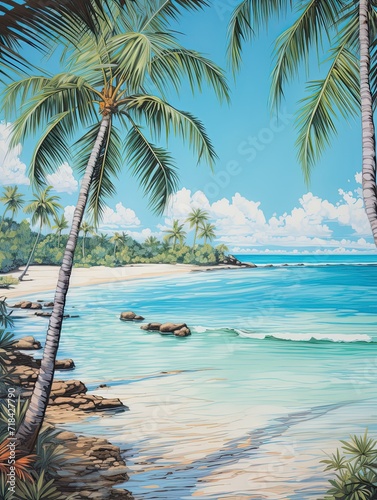 Turquoise Caribbean Shorelines Coastal Print: Perfect Beach View © Michael