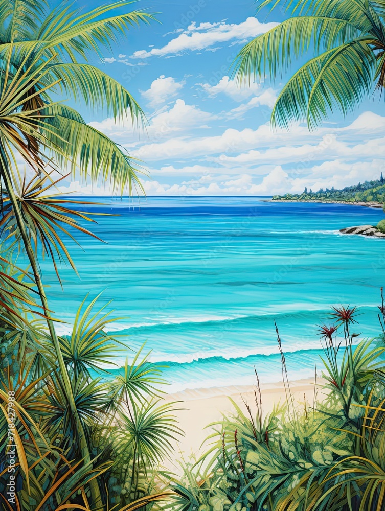 Turquoise Caribbean Shorelines: Vast Ocean View Seascape - Digital Print
