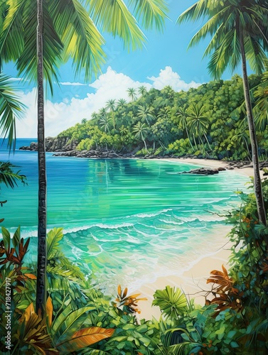 Turquoise Caribbean Shorelines: Lush Green Rainforest Beach
