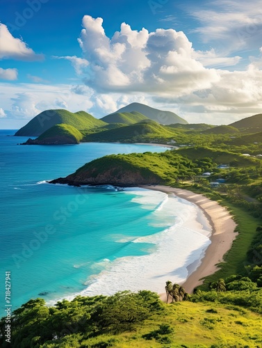 Turquoise Caribbean Shorelines with Rolling Hills and Scenic Beach Slopes