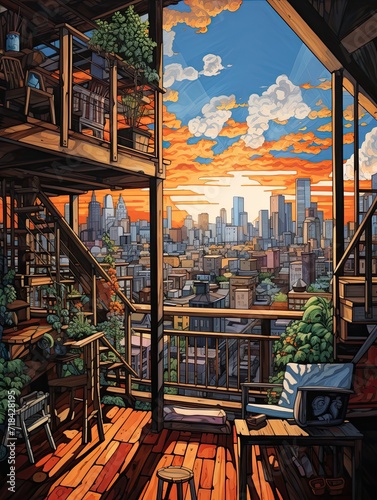 Urban Loft Cityscapes Island Artwork: Captivating Loft with Breathtaking Island City View