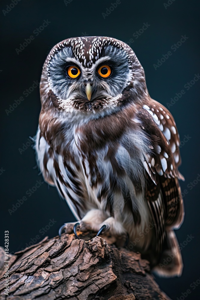 Portrait angry Boreal Owl old wood AI Generative