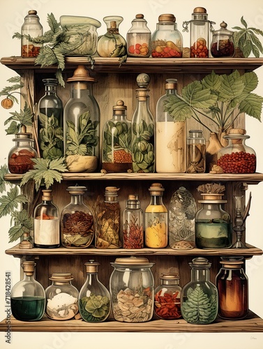 Vintage Apothecary Bottles in Serene National Park Landscape: Nature's Beauty captured in Delicate Glass Art