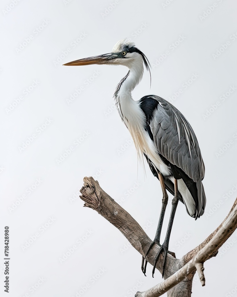 Obraz premium Solitude Heron's standing on wood branches AI Generative