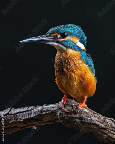 Elegance a Kingfisher's on an aged log AI Generative