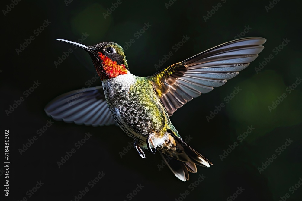 Fototapeta premium The Hummingbird flying with light exposure AI Generative