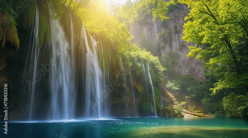 view of waterfall in the mountains