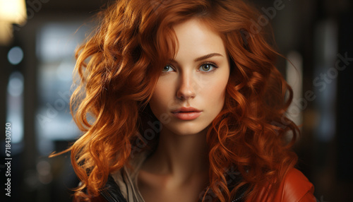 Beautiful young woman with long curly brown hair generated by AI