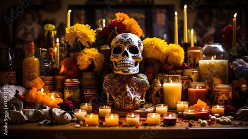 Mexican day of the dead altar (Dia de Muertos) 
