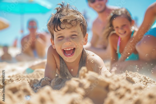 Toddler Enjoying Sandcastle Play at Beach