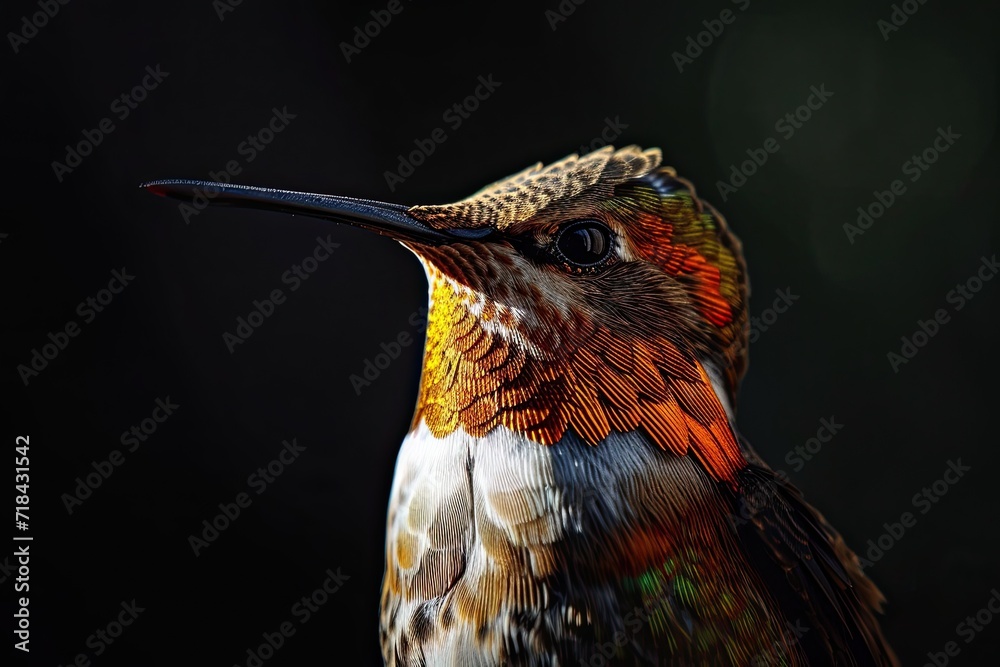 Side view Hummingbird on the black background AI Generative