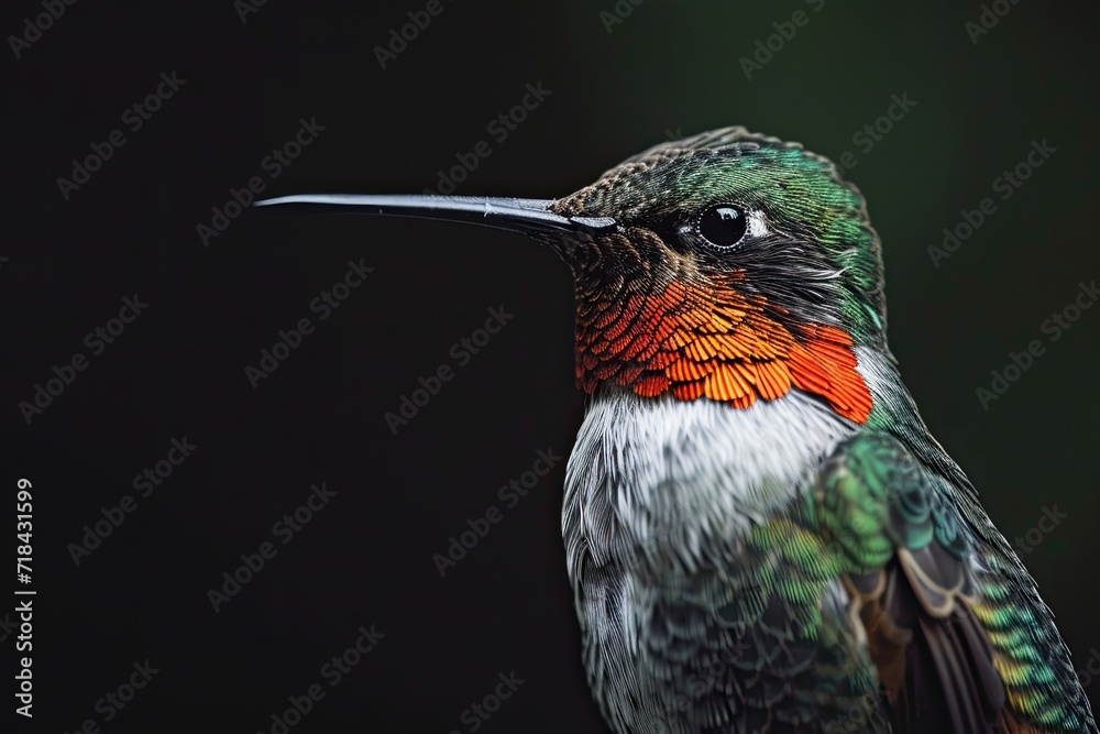 Fototapeta premium Portrait Hummingbird on the black background AI Generative