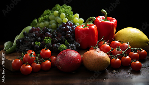 Freshness of nature multi colored organic fruit and vegetables generated by AI