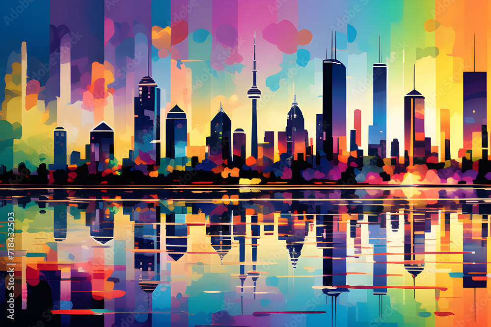 Unrealistic City: An Abstract Illustration of Rainbow Spotted Oil Fake generative ai
