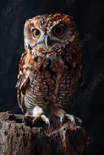 The Little Owl standing on the dark background