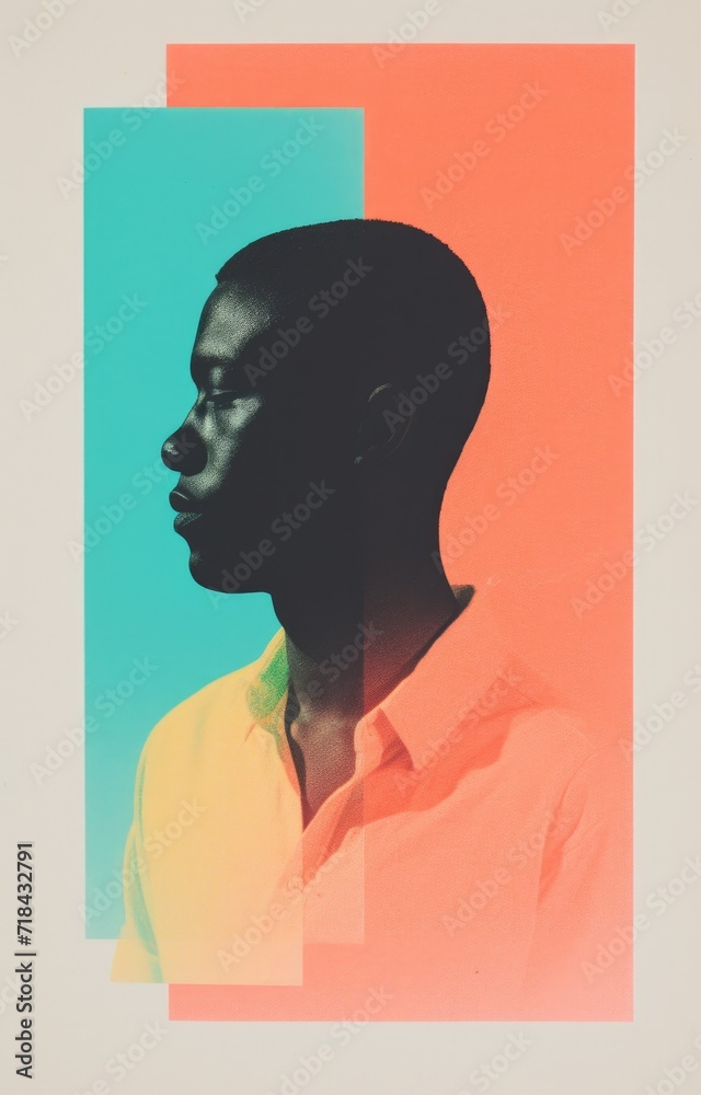 Dynamic abstract collage surreal portrait - African American portrait of a person, unique indie style screenprint artwork, with risograph textures Dynamic abstract collage surreal portrait - African American portrait of a person, unique indie style screenprint artwork, with risograph textures