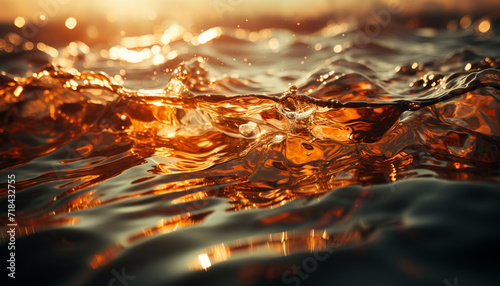 Sunset reflects on water  creating vibrant wave pattern in nature generated by AI