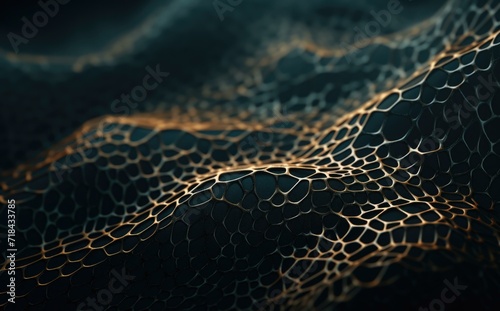 Abstract 3d mesh with gold lines. Generative AI.