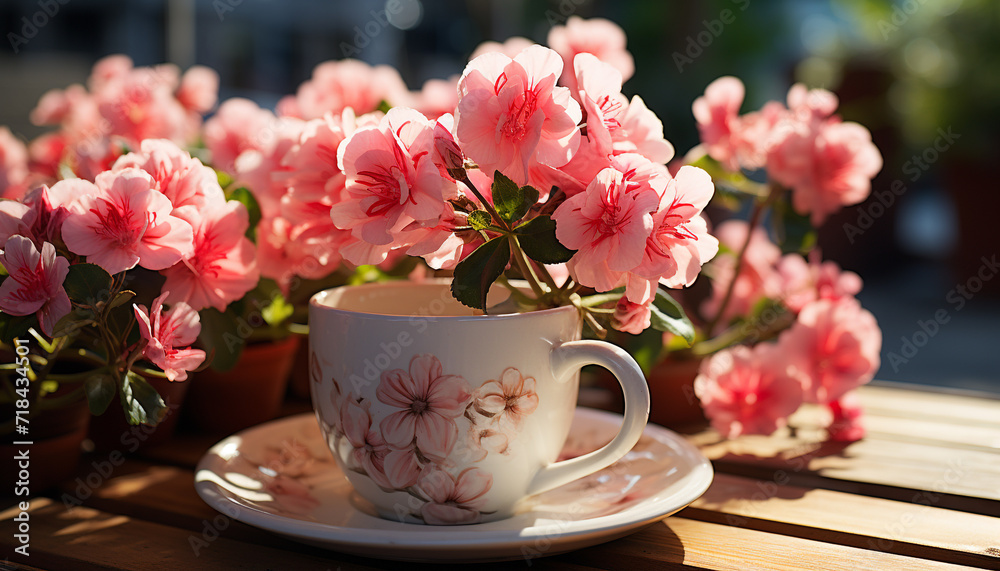 Freshness and beauty in nature a pink flower in a vase generated by AI Freshness and beauty in nature a pink flower in a vase generated by AI