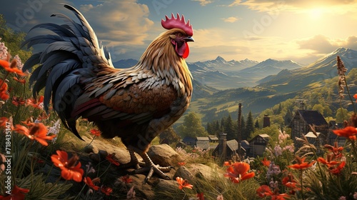 Tableau sur toile A rooster in the countryside