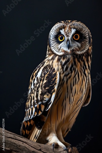 The Short-eared Owl standing on the branch AI Generative