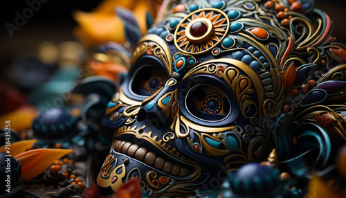 Indigenous culture mask, colorful decoration, symbol of spirituality and tradition generated by AI © Jeronimo Ramos