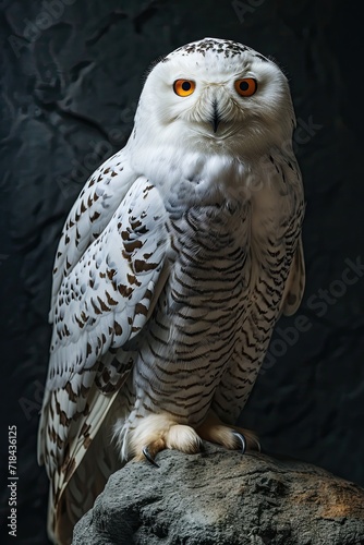 Portrait Snowy Owl stand on the stone AI Generative