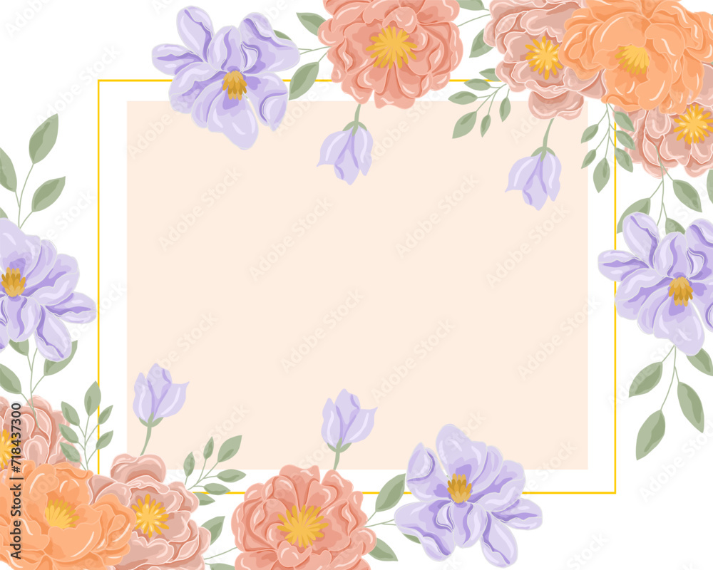 Pastel Orange and Purple Rose Flower Border