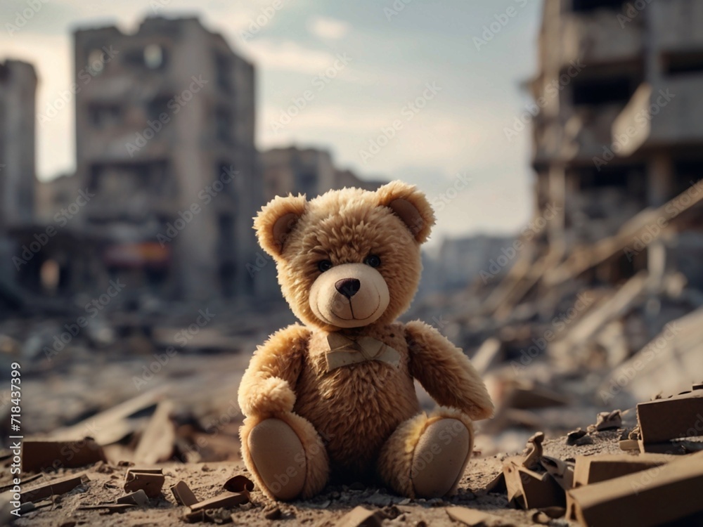 teddy bear on the destroyed street teddy bear on the destroyed street
