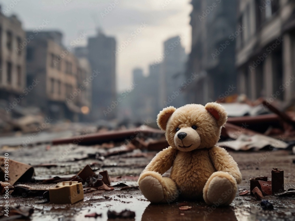 teddy bear on the destroyed street teddy bear on the destroyed street