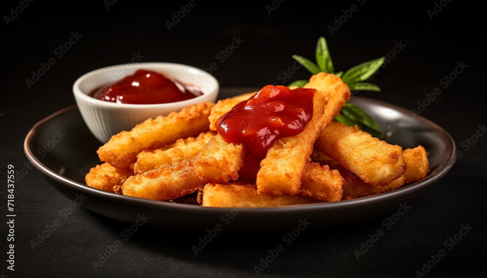 Freshness and crunchiness of deep fried seafood on a wooden plate generated by AI Freshness and crunchiness of deep fried seafood on a wooden plate generated by AI