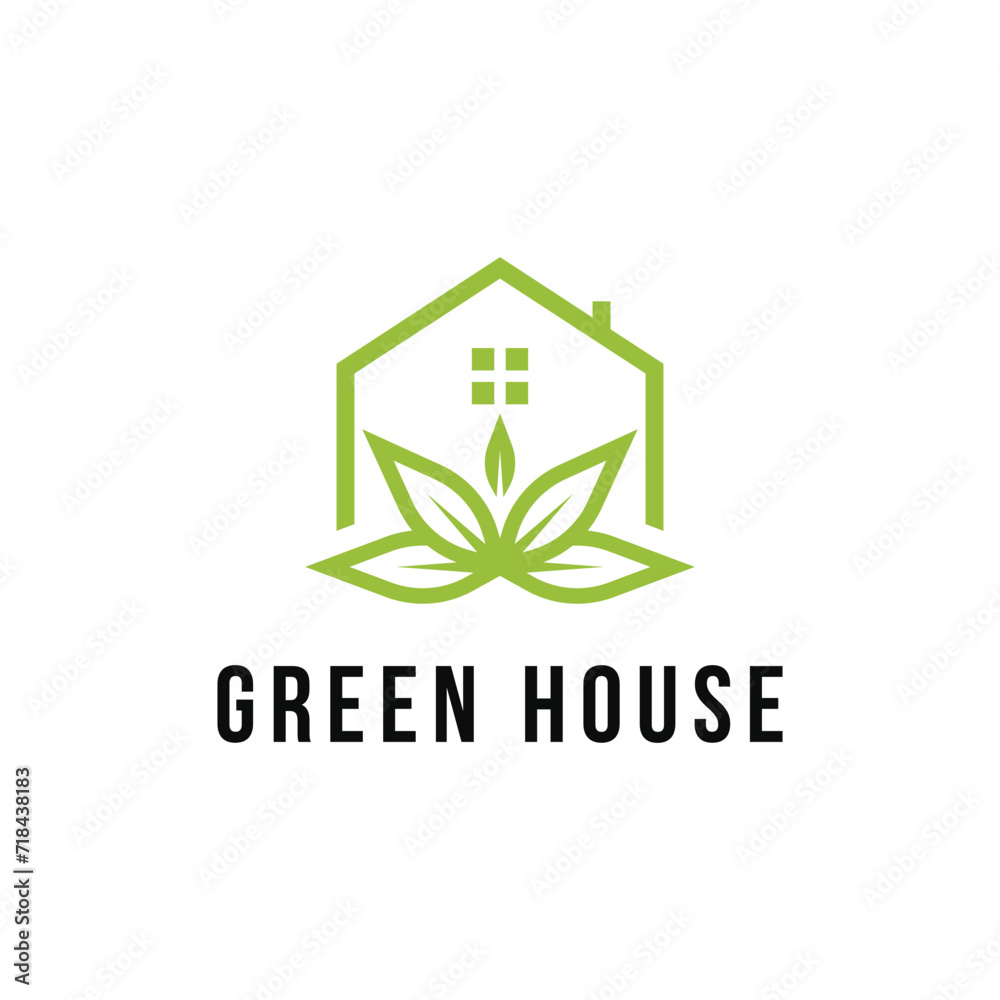 Green house logo design idea with leaf for garden house business Green house logo design idea with leaf for garden house business