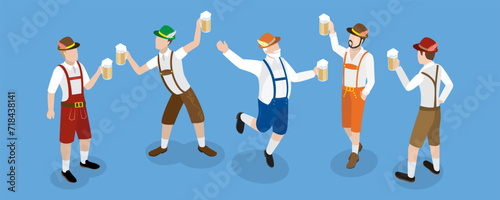 3D Isometric Flat Vector Illustration of Bavarians, Oktoberfest Party
