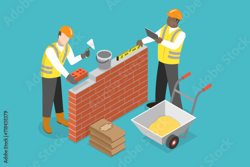 3D Isometric Flat Vector Illustration of Constraction, Professional Engineering and Building