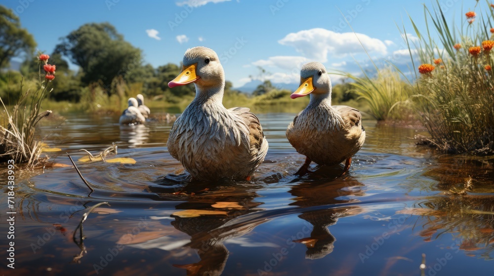 Wild ducks in a river
