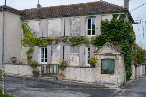 Fototapeta Naklejka Na Ścianę i Meble -  View on old streets and houses in Cognac white wine region, Charente, walking in town Cognac with strong spirits distillation industry, France