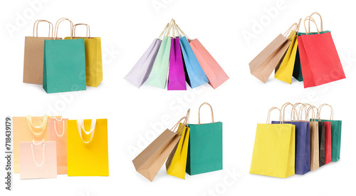 Colorful shopping bags isolated on white, set