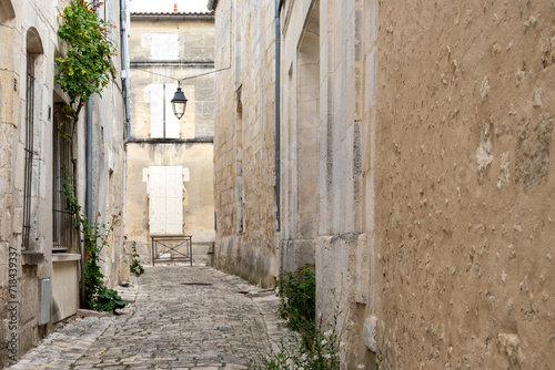 Fototapeta Naklejka Na Ścianę i Meble -  View on old streets and houses in Cognac white wine region, Charente, walking in town Cognac with strong spirits distillation industry, France