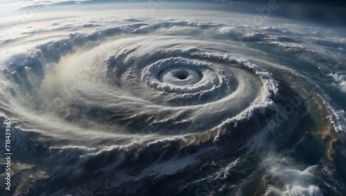Aerial View of a Majestic Hurricane Swirling Over Land and Sea