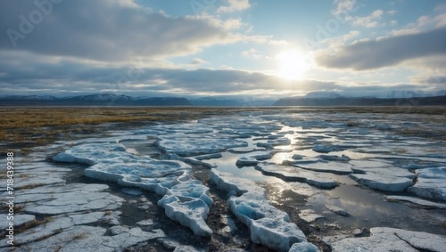 Thawing Permafrost at Sunset in Northern Landscape