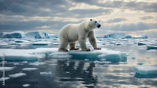 Solitary Polar Bear on Ice Floe: An Icon of Climate Change