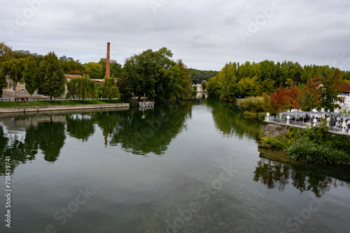 View on old streets and houses in Cognac white wine region, Charente, walking in town Cognac with strong spirits distillation industry, France